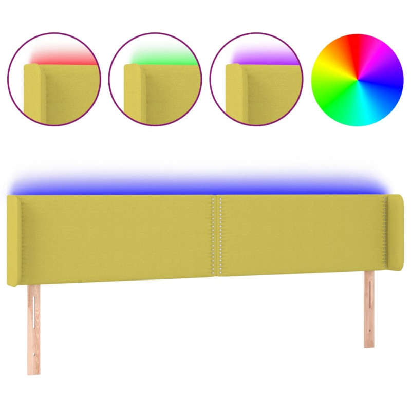 Zagłówek do łóżka z LED, zielony, 163x16x78/88 cm, tkanina