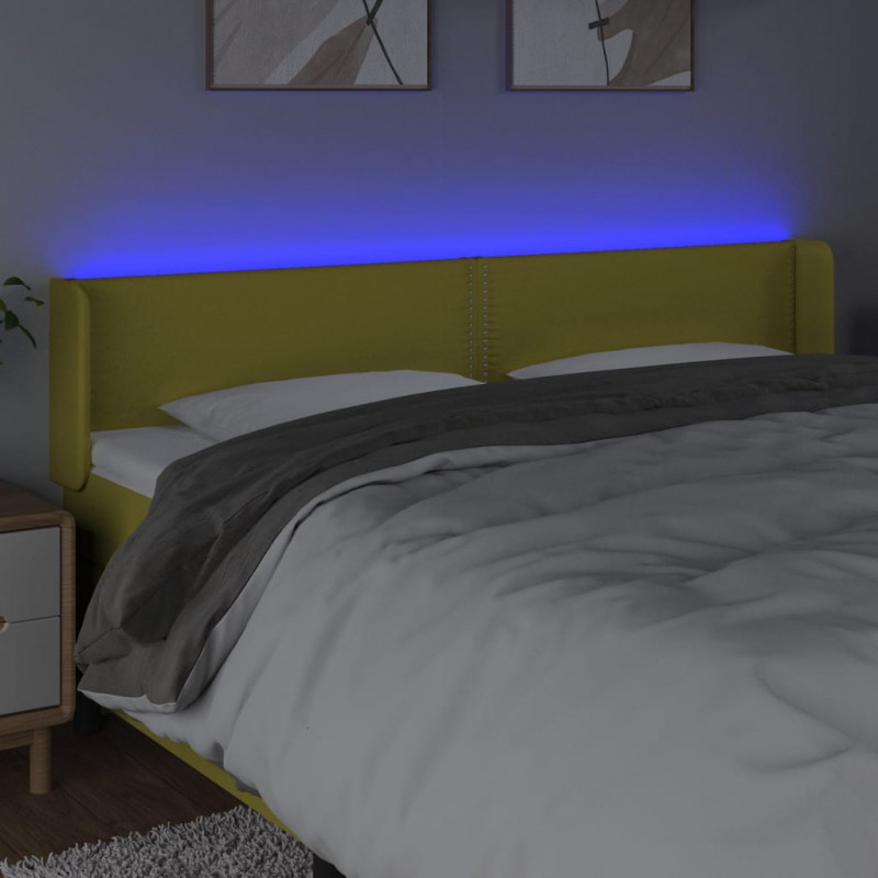 Zagłówek do łóżka z LED, zielony, 163x16x78/88 cm, tkanina