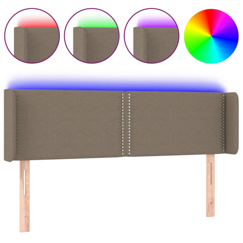 Zagłówek do łóżka z LED, taupe, 147x16x78/88 cm, tkanina