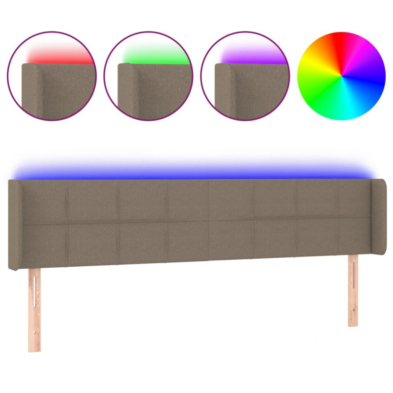 Zagłówek do łóżka z LED, taupe, 163x16x78/88 cm, tkanina