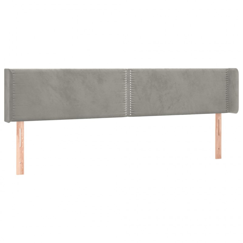 Zagłówek do łóżka z LED, jasnoszary, 183x16x78/88 cm, aksamit