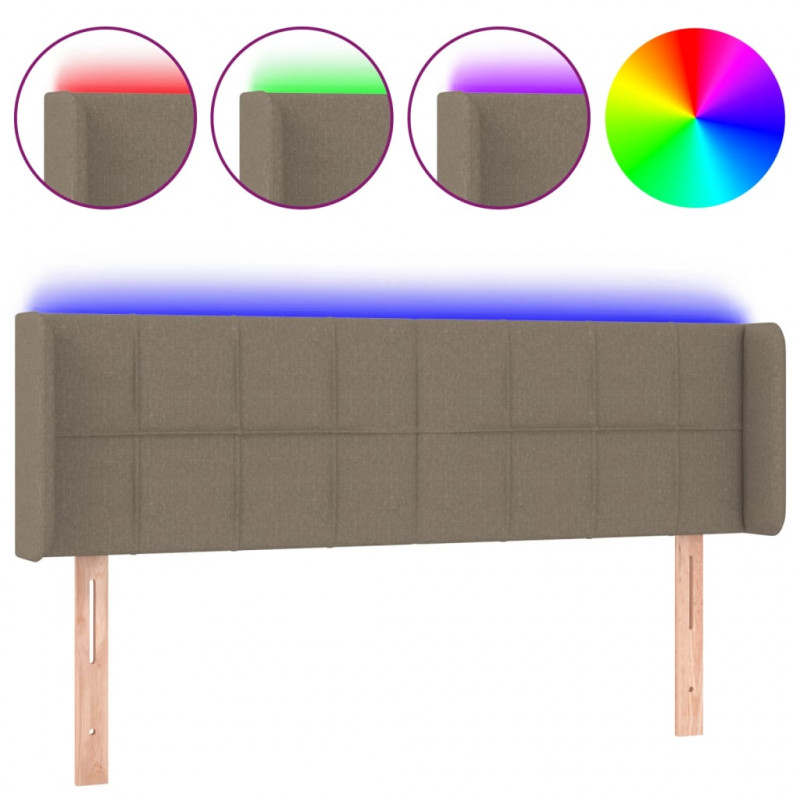 Zagłówek do łóżka z LED, taupe, 147x16x78/88 cm, tkanina