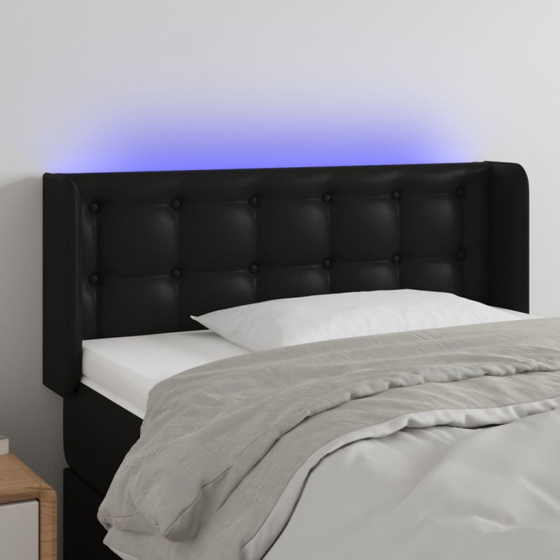 Zagłówek do łóżka z LED, czarny, 83x16x78/88 cm, sztuczna skóra