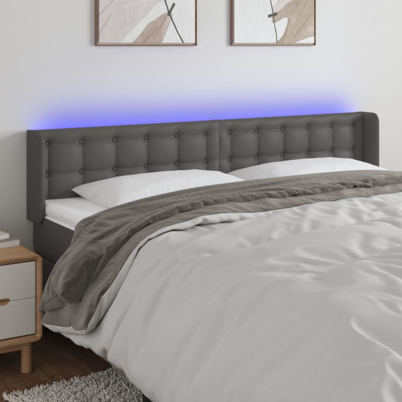 Zagłówek do łóżka z LED, szary, 203x16x78/88 cm, sztuczna skóra