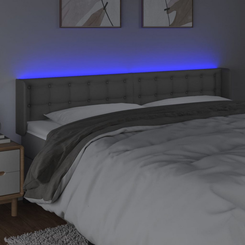 Zagłówek do łóżka z LED, szary, 203x16x78/88 cm, sztuczna skóra