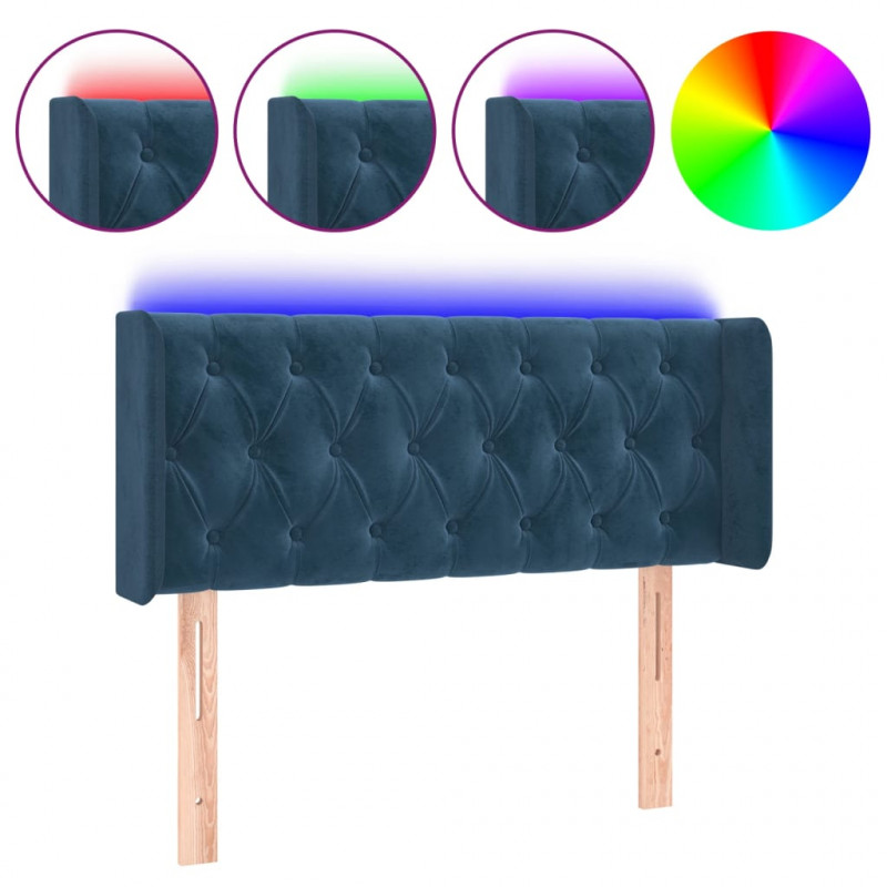 Zagłówek do łóżka z LED, ciemnoniebieski 93x16x78/88cm, aksamit