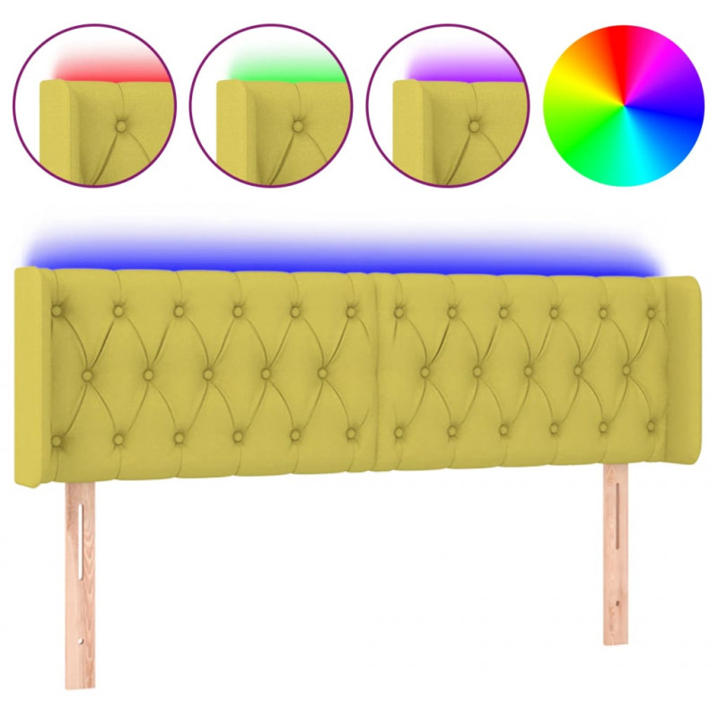 Zagłówek do łóżka z LED, zielony, 147x16x78/88 cm, tkanina