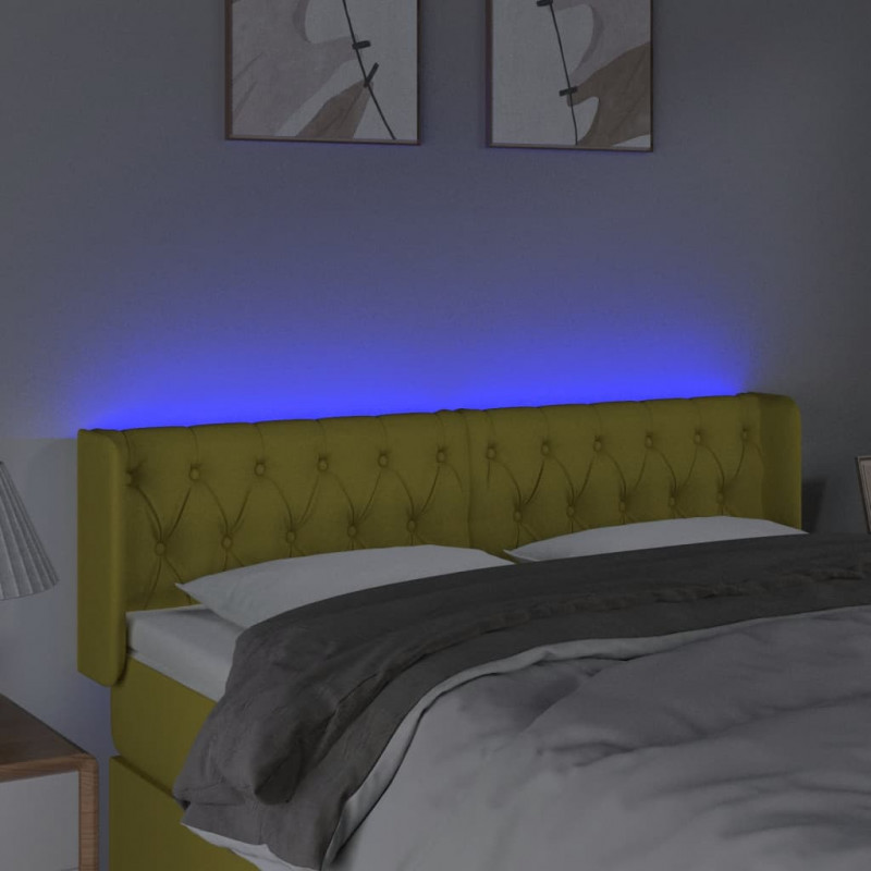 Zagłówek do łóżka z LED, zielony, 147x16x78/88 cm, tkanina