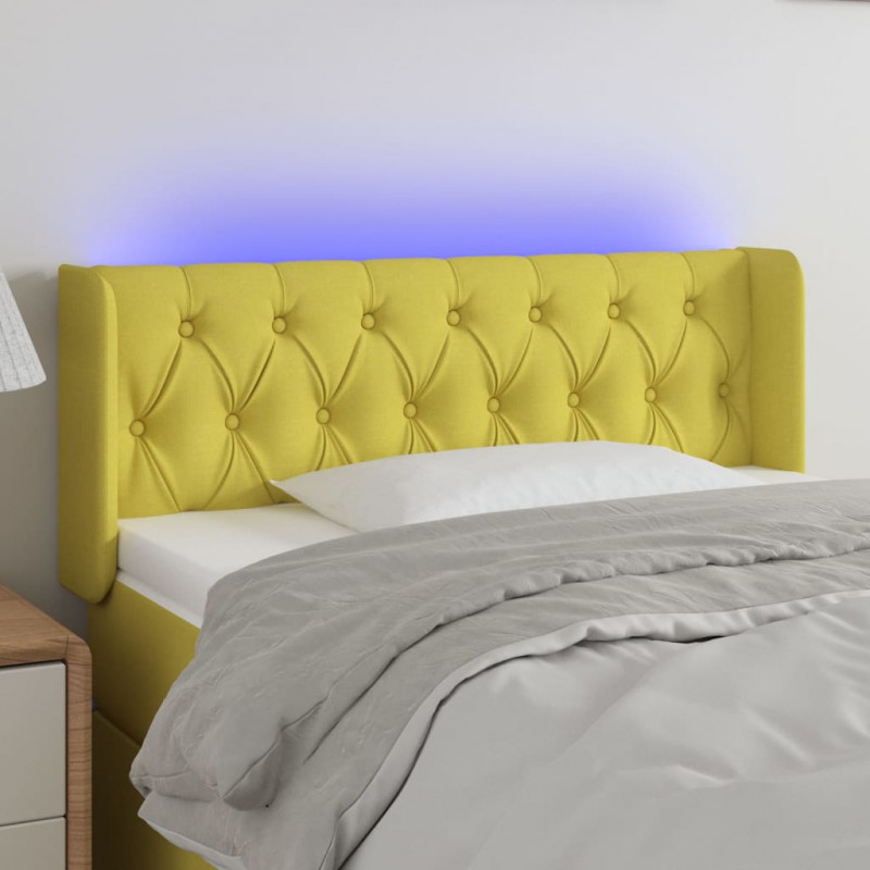 Zagłówek do łóżka z LED, zielony, 93x16x78/88 cm, tkanina