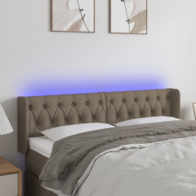 Zagłówek do łóżka z LED, taupe, 163x16x78/88 cm, tkanina