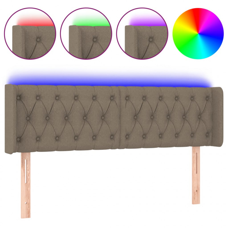 Zagłówek do łóżka z LED, taupe, 163x16x78/88 cm, tkanina