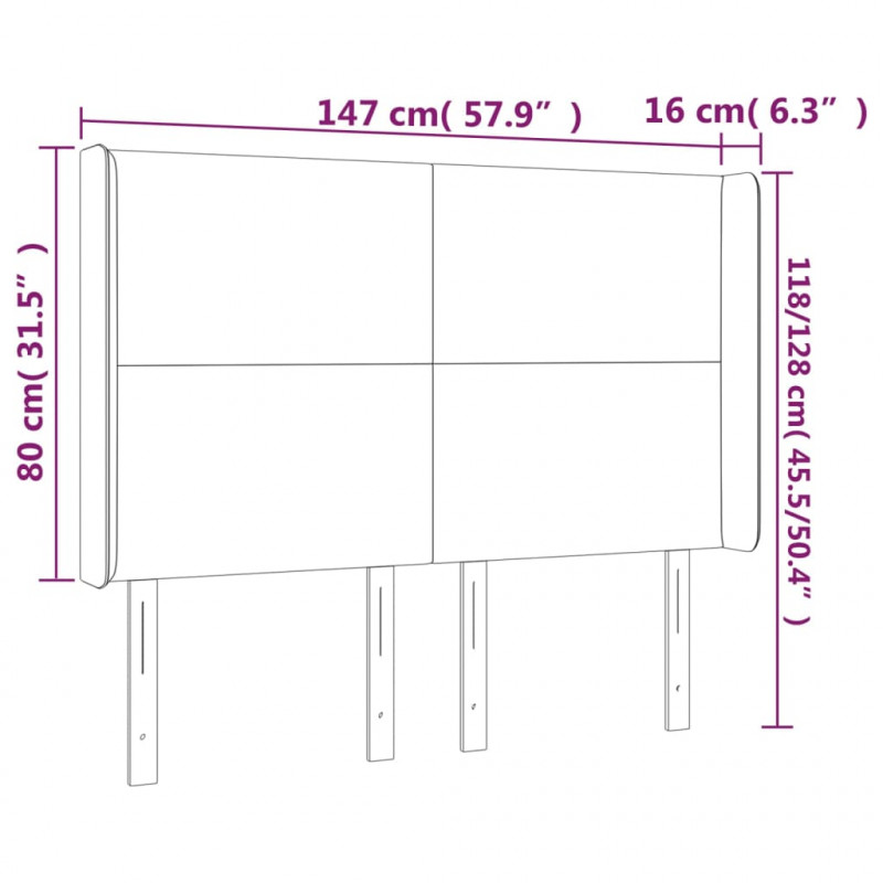 Zagłówek do łóżka z LED ciemnobrązowy 147x16x118/128 cm tkanina