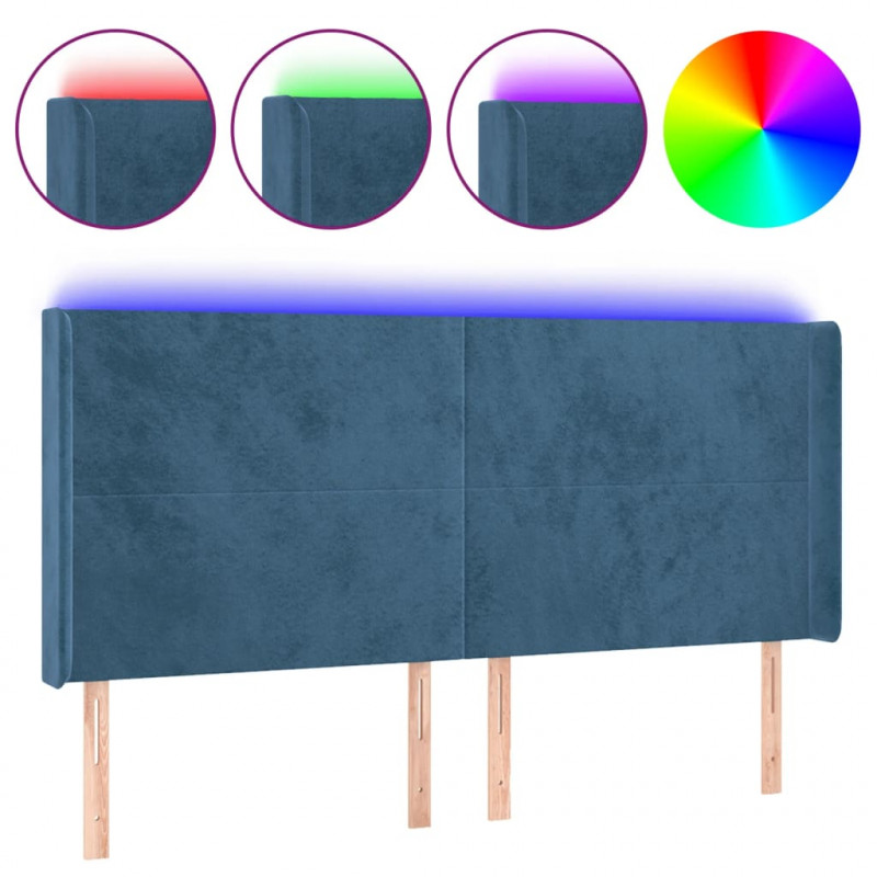 Zagłówek do łóżka z LED ciemnoniebieski, 163x16x118/128 cm