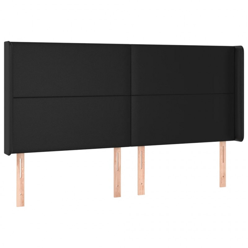 Zagłówek do łóżka z LED, czarny 183x16x118/128cm sztuczna skóra