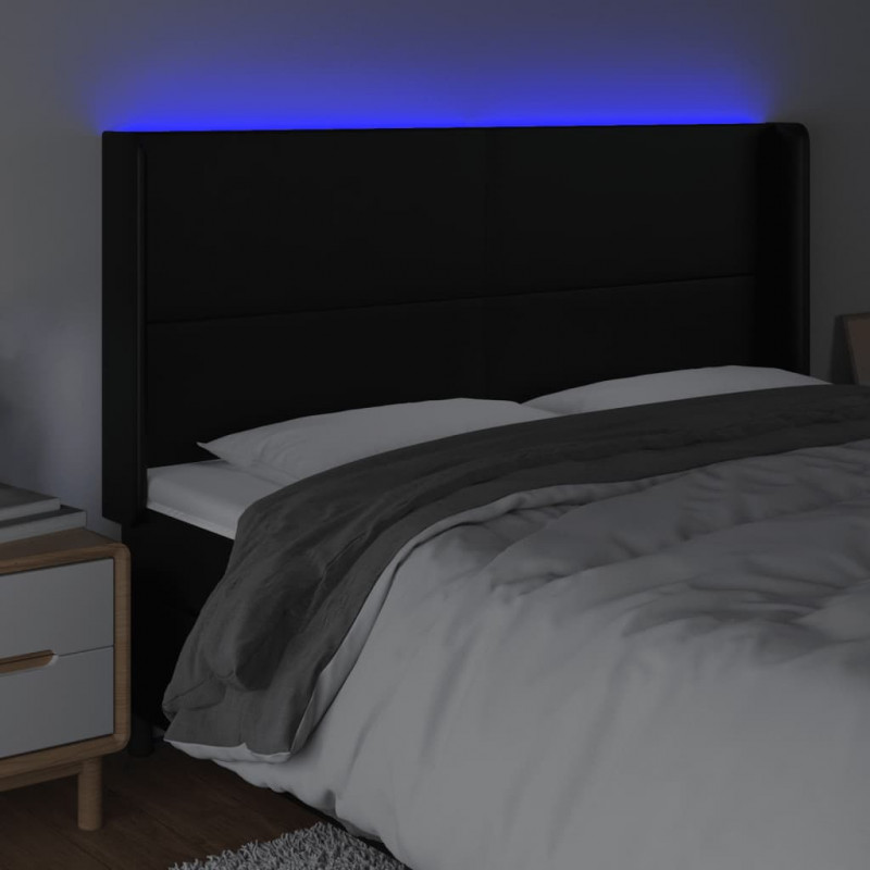 Zagłówek do łóżka z LED, czarny 183x16x118/128cm sztuczna skóra