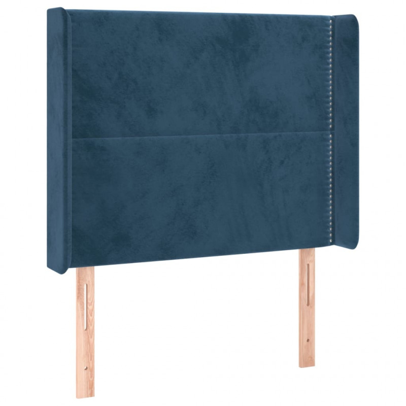 Zagłówek do łóżka z LED ciemnoniebieski 83x16x118/128cm tkanina