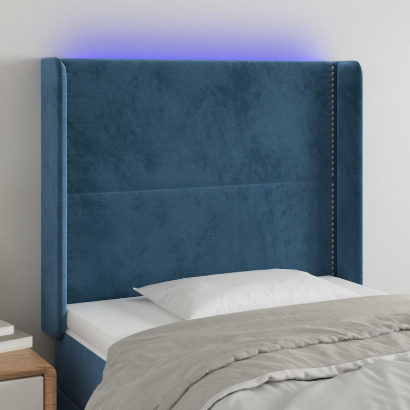 Zagłówek do łóżka z LED ciemnoniebieski, 103x16x118/128 cm
