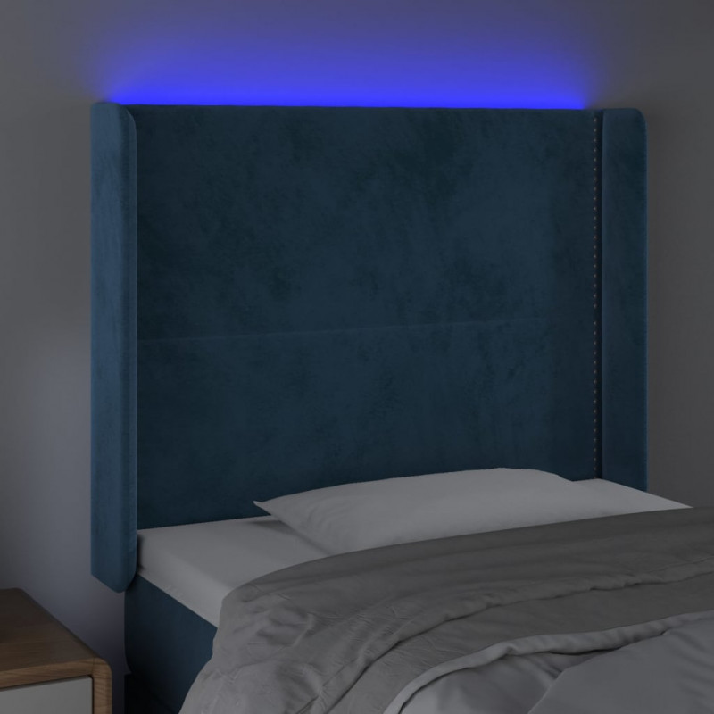 Zagłówek do łóżka z LED ciemnoniebieski, 103x16x118/128 cm