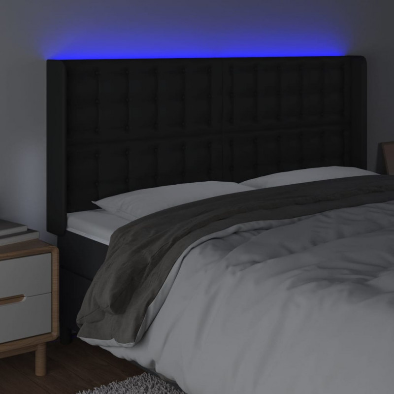 Zagłówek do łóżka z LED, czarny 183x16x118/128cm sztuczna skóra