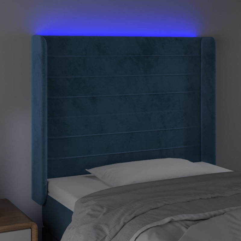 Zagłówek do łóżka z LED ciemnoniebieski 93x16x118/128cm aksamit