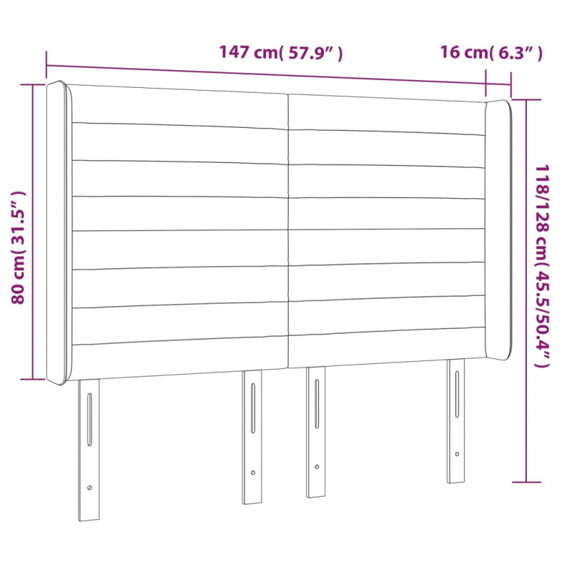 Zagłówek do łóżka z LED, taupe, 147x16x118/128 cm, tkanina