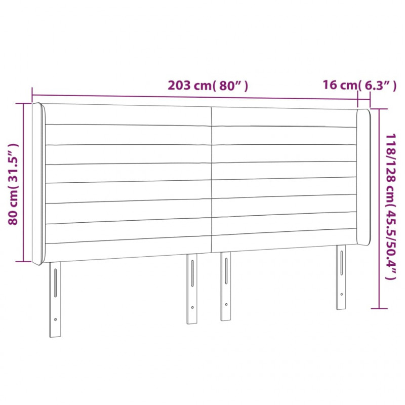 Zagłówek do łóżka z LED, taupe, 203x16x118/128 cm, tkanina
