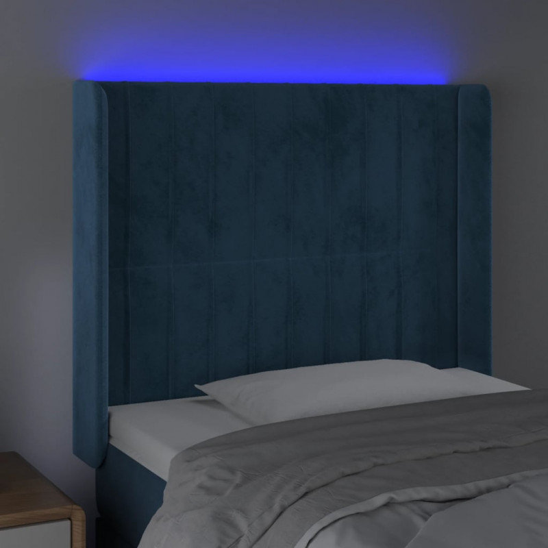 Zagłówek do łóżka z LED ciemnoniebieski 93x16x118/128cm aksamit