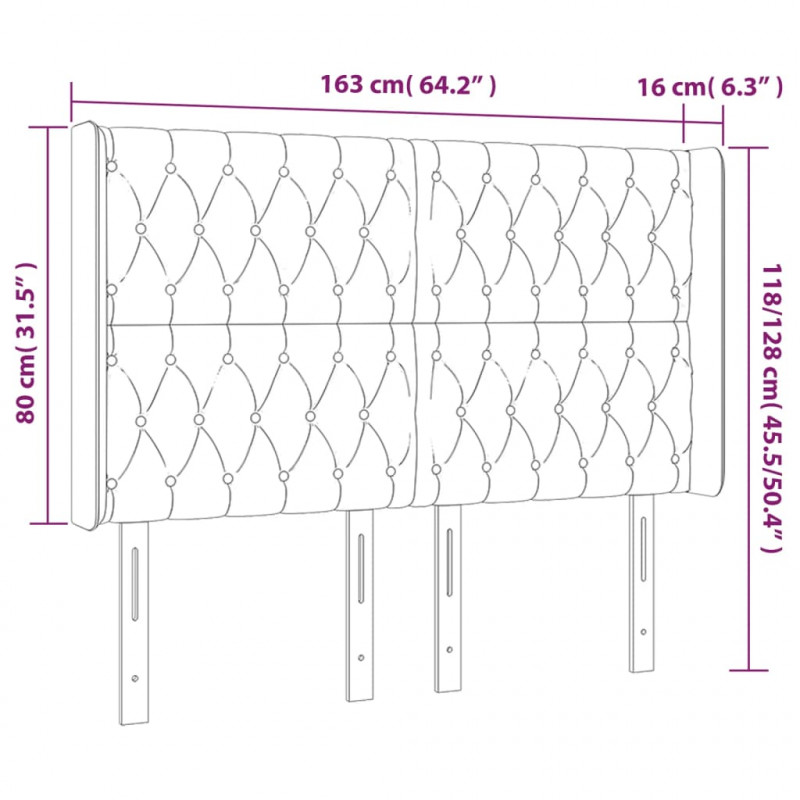 Zagłówek do łóżka z LED, ciemnoszary, 163x16x118/128cm, tkanina