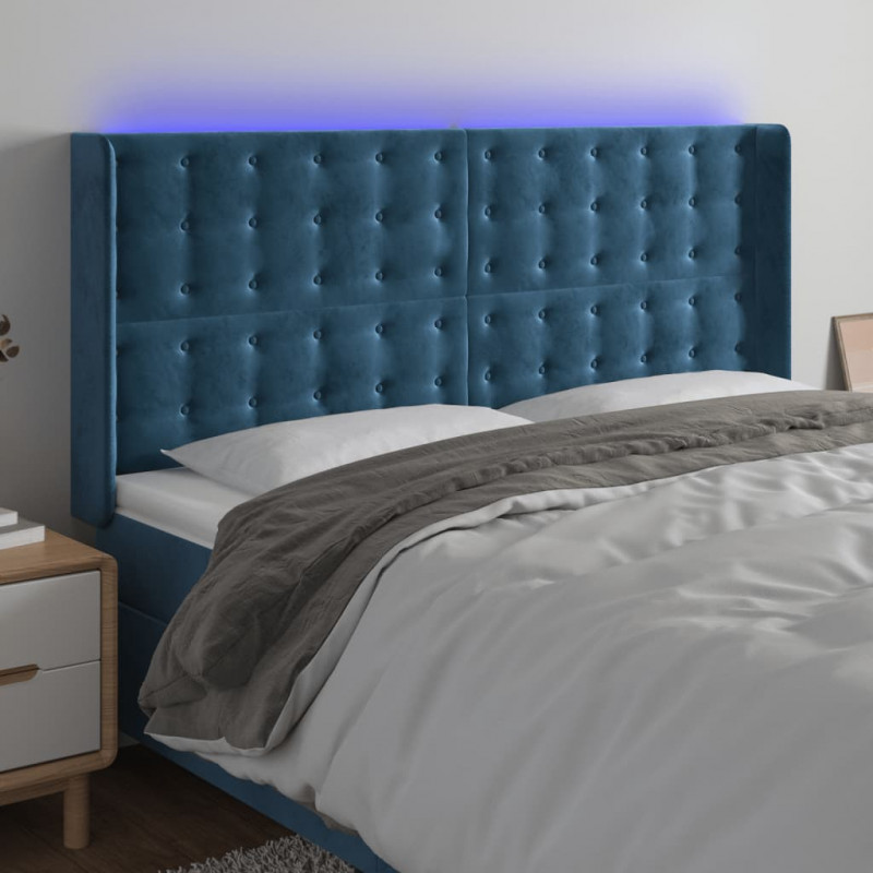 Zagłówek do łóżka z LED ciemnoniebieski, 203x16x118/128 cm