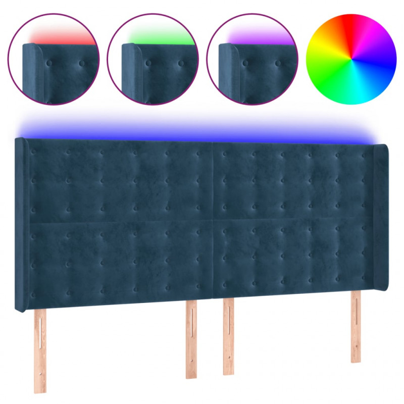 Zagłówek do łóżka z LED ciemnoniebieski, 203x16x118/128 cm