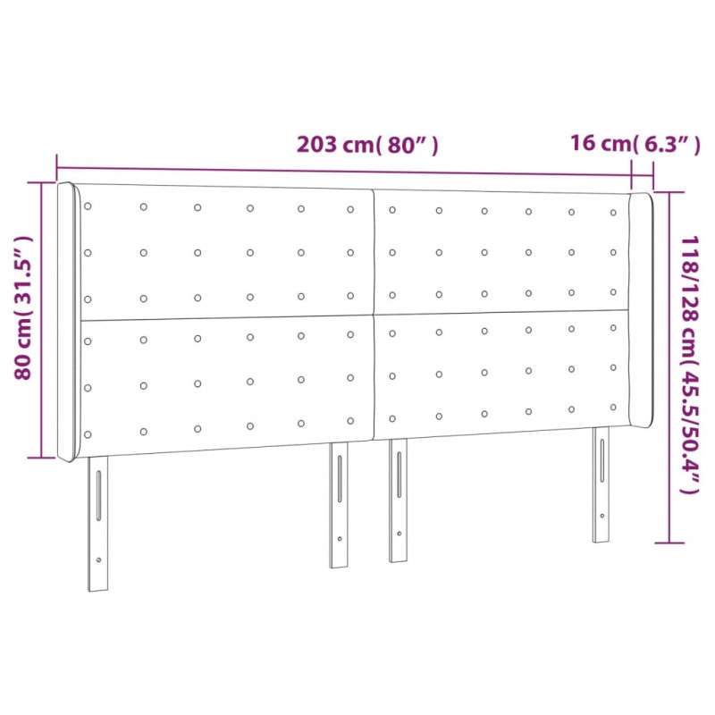Zagłówek do łóżka z LED ciemnoniebieski, 203x16x118/128 cm