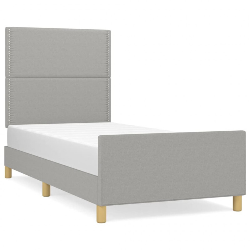 Rama łóżka bez materaca, jasnoszara, 100x200 cm, obita tkaniną
