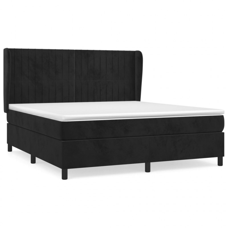 Łóżko kontynentalne z materacem, czarne, 160x200 cm, aksamit