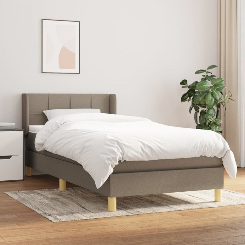 Łóżko kontynentalne z materacem, taupe, tkanina, 100x200 cm