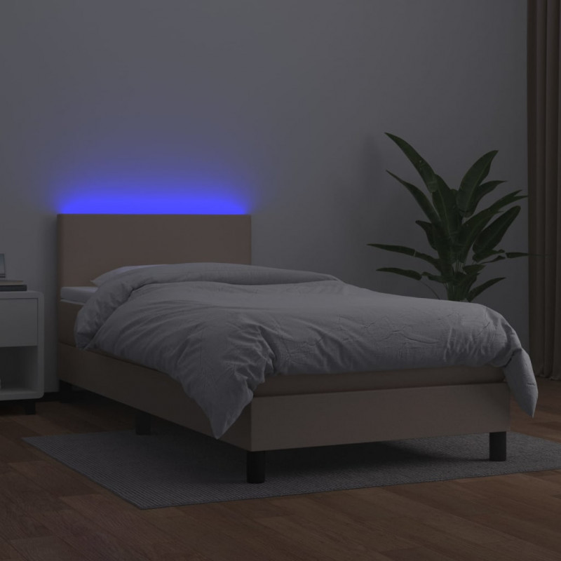Łóżko kontynentalne, materac i LED cappuccino ekoskóra 80x200cm
