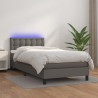 Łóżko kontynentalne z materacem i LED, szara ekoskóra 90x190 cm