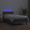 Łóżko kontynentalne z materacem i LED, szara ekoskóra 90x190 cm