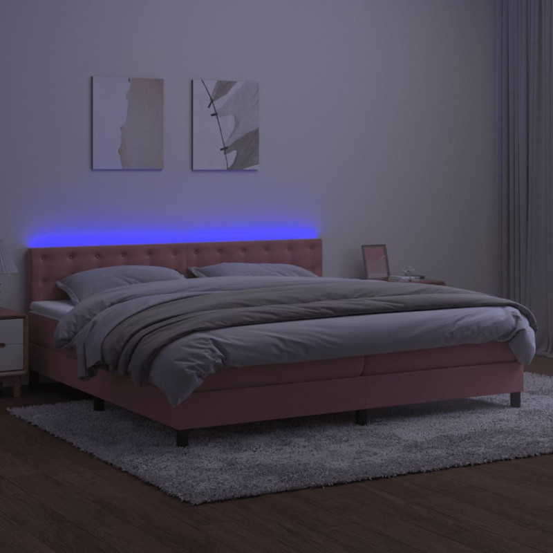 Łóżko kontynentalne z materacem i LED, różowy aksamit 200x200cm