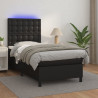 Łóżko kontynentalne z materacem i LED czarna ekoskóra 80x200 cm