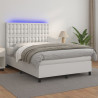 Łóżko kontynentalne z materacem i LED, biała ekoskóra 140x190cm