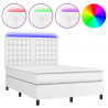 Łóżko kontynentalne z materacem i LED, biała ekoskóra 140x190cm