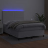 Łóżko kontynentalne z materacem i LED, biała ekoskóra 140x200cm