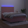 Łóżko kontynentalne z materacem i LED, różowy aksamit 140x190cm