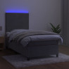 Łóżko kontynentalne z materacem i LED, szare 90x190 cm, aksamit