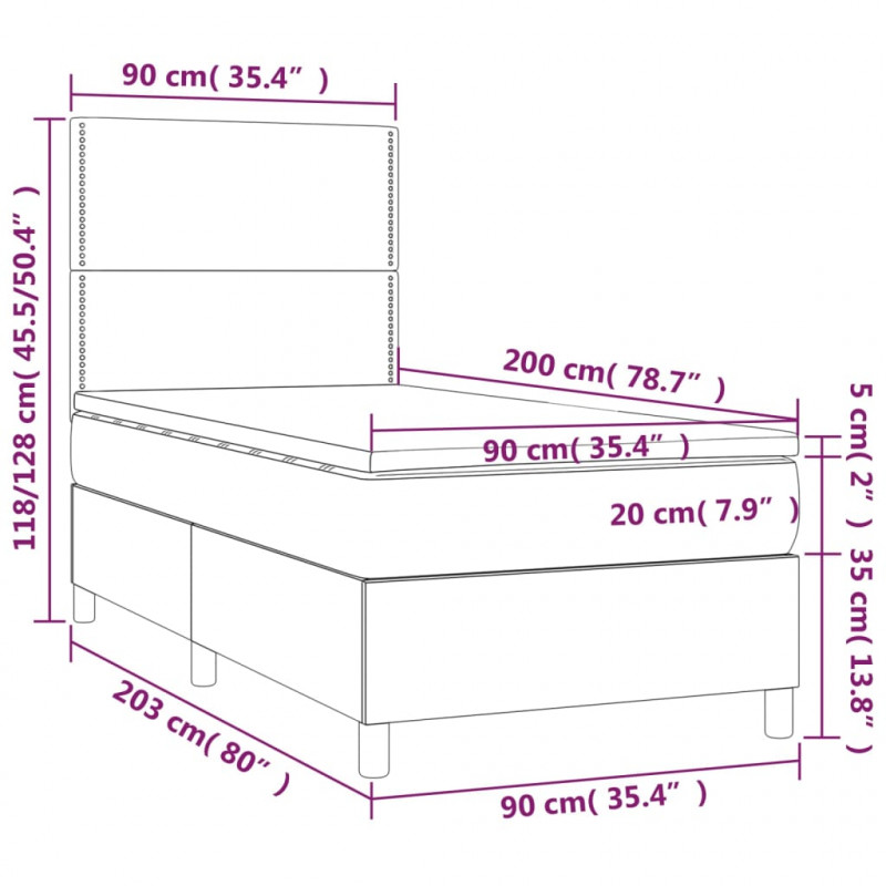 Łóżko kontynentalne z materacem i LED, różowy aksamit 90x200 cm