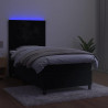 Łóżko kontynentalne z materacem i LED, czarny aksamit 90x200 cm
