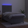 Łóżko kontynentalne z materacem i LED, szare 90x190 cm, aksamit