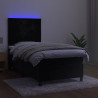 Łóżko kontynentalne z materacem i LED, czarny aksamit 80x200 cm