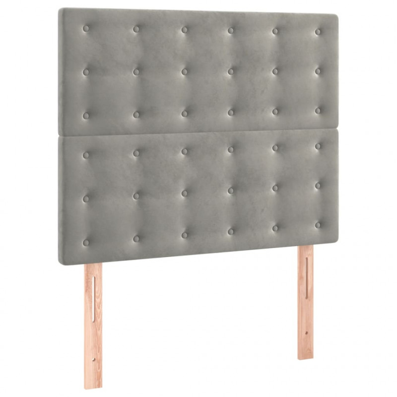 Łóżko kontynentalne z materacem i LED, szare 90x190 cm, aksamit