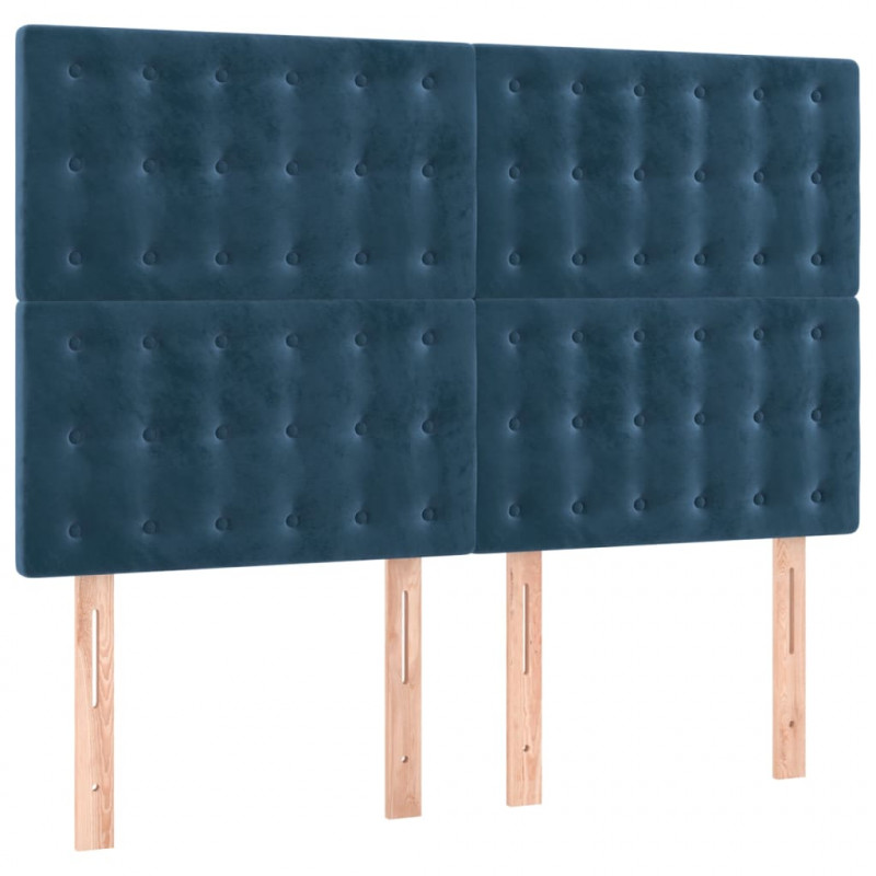 Łóżko kontynentalne, materac i LED, niebieski aksamit 140x190cm